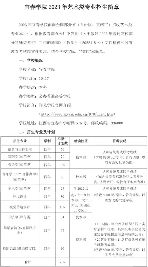 宜春学院2023年艺术类专业招生简章-我的测试练习
